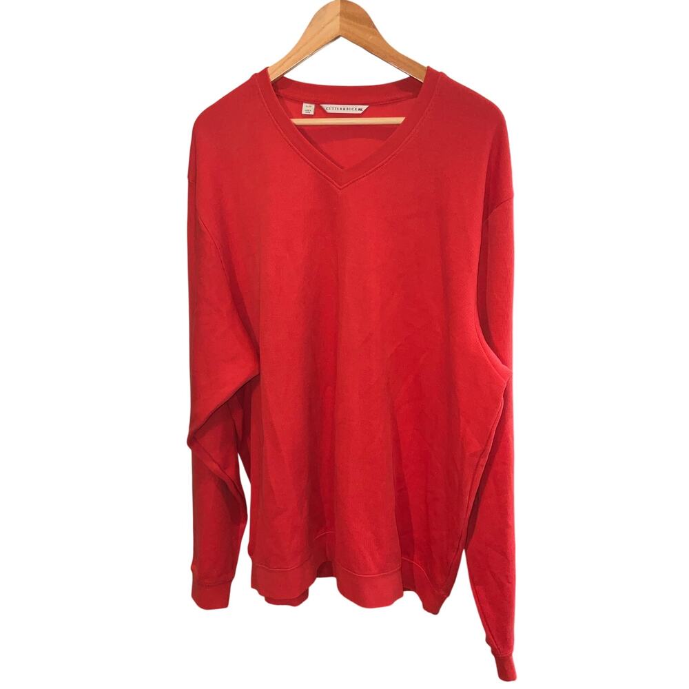 Cutter And Buck Red V-Neck Long Sleeve Sweater Size XL